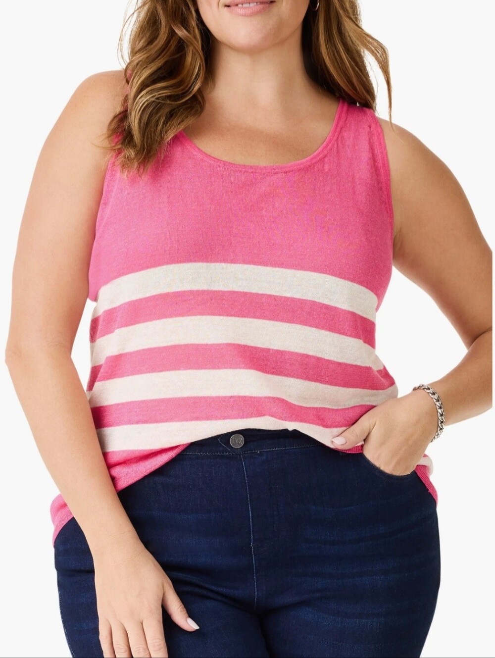 NIC + ZOE Home Stripe Featherweight Tank In Pink/White Size 1X